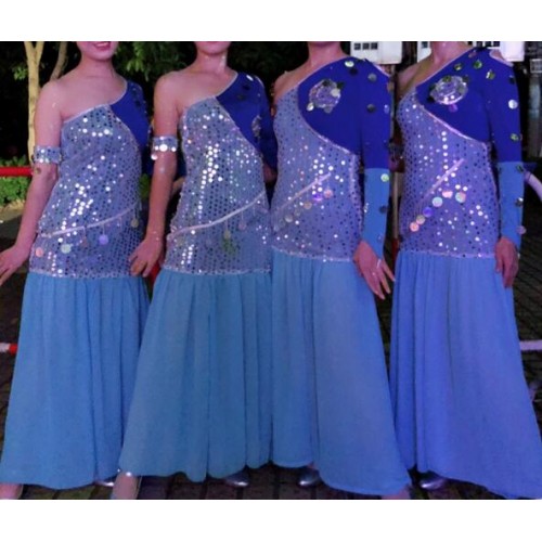 Chinese folk dance dresses Turquoise modern dance jazz dancers stage performance peacock dance mermaid dresses